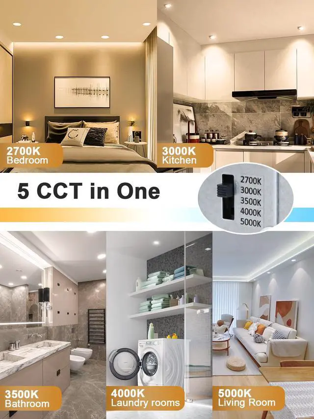 Alt view image 7 of 7 - 3 Inch Gimbal LED Recessed Lights 6 Pack,Adjustable Downlight, White 360°Rotatable,Die-cast Aluminum,8W 851LM,Premium Canless Spotlight,5CCT 2700K-5000K,5-100% Dimmable,30°Tilt,ETL,IC Rated