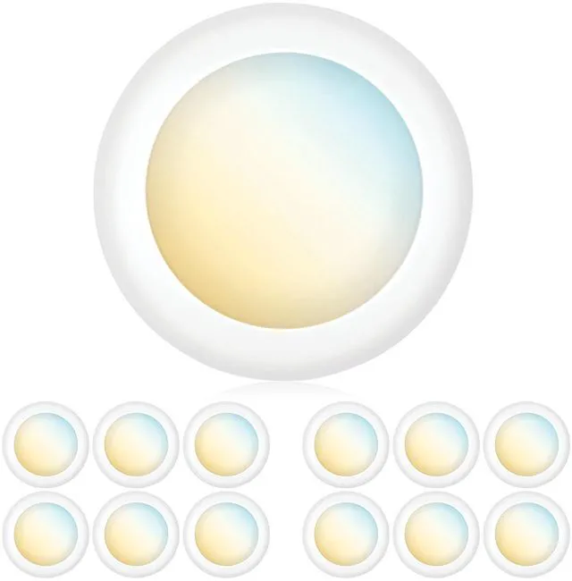 Main image of (12 Pack) 5/6 Inch Dimmable 3CCT LED Disk Lights, 15W Surface Mount Recessed Ceiling Disc Lighting, 3 Color Selectable 3000K/4000K/5000K, 1050lm, J-Box Or Recessed Can Installation, UL-Listed