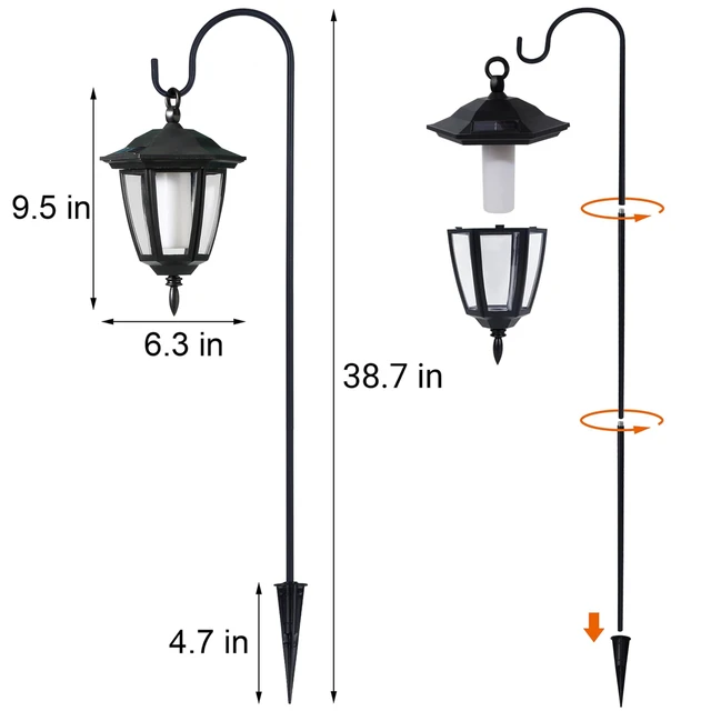 Alt view image 3 of 7 - 6 Pack Solar Flame Hanging Lights Outdoor, Halloween Solar Flickering Flame LED Garden Lanterns with 6 x 38 Inch Shepherd Hooks, Christmas Lighting for Lawn Patio Yard Pathway Driveway