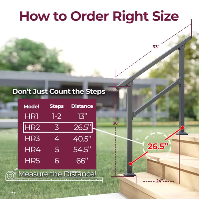 Alt view image 7 of 7 - CR Fence & Rail 2-3 Step Stair handrail, Perfect for Hand Rails for Outdoor Steps, Indoor Staircase handrail & Porch, Deck, and Balcony for Seniors, with 40" Top Rail