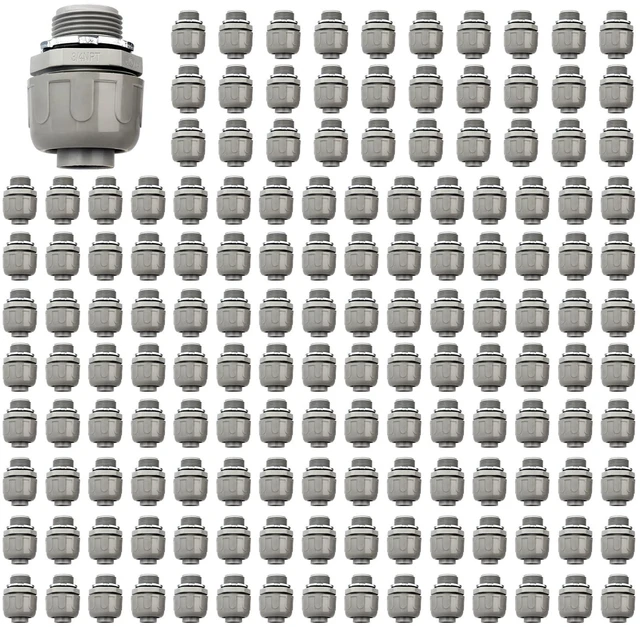 Main image of Conduit Connectors, 3/4 Inch, Straight, Grey, 150-Pack Liquid Tight Connector, NPT, Non-Metallic, for PVC Electrical Flexible Conduit Fittings, 180 Degree, UL Listed