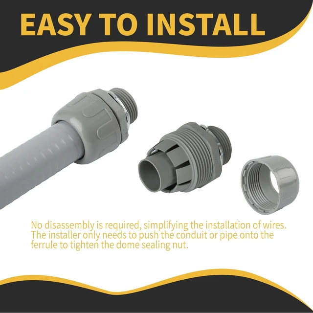 Alt view image 5 of 7 - Conduit Connectors, 3/4 Inch, Straight, Grey, 150-Pack Liquid Tight Connector, NPT, Non-Metallic, for PVC Electrical Flexible Conduit Fittings, 180 Degree, UL Listed