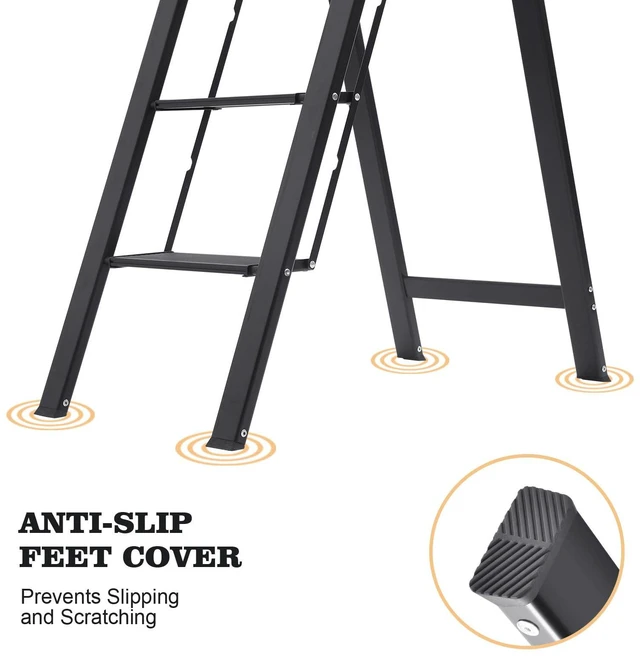 Alt view image 4 of 6 - Aluminium 4 Step Ladder, Lightweight Step Stool with Non-Slip Pedals, Handrail, Foldable Step Ladder for Kitchen, Garage, Home, Space Saving, Sturdy and Portable, Black