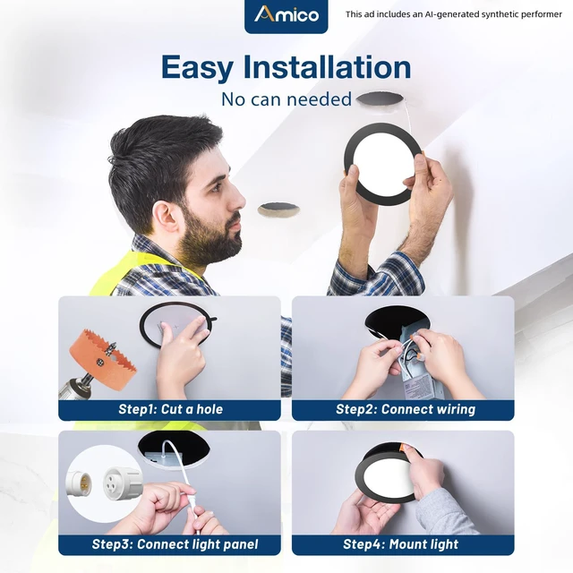 Alt view image 5 of 7 - 12 Pack 6 Inch Ultra-Thin LED Recessed Ceiling Light, 5CCT, Black 1050LM, 5%-100% Dimmable, 2700K-5000K, No Flicker&Noise, Canless Wafer Downlight with Junction Box, 12W Eqv 110W, IC/ETL/FCC