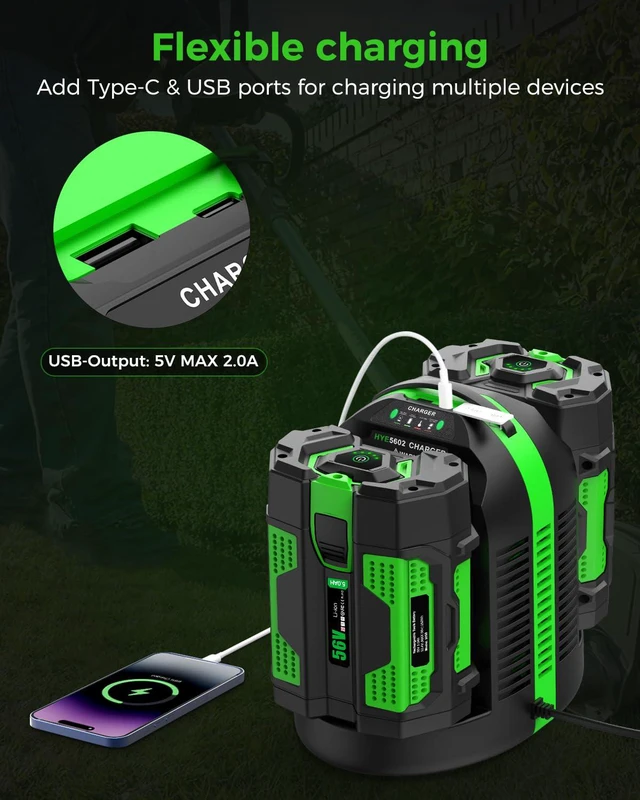 Alt view image 5 of 7 - Dual Replacement Charger for EGO 56V Battery Charger - Compatible with EGO 56V Battery (2-Port)