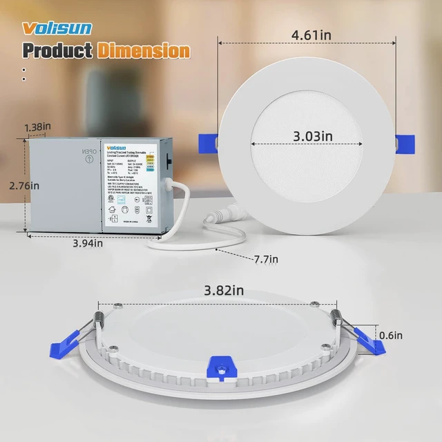 Alt view image 6 of 7 - 12 Pack 4 inch Recessed Lighting, 5CCT, 9.5W Eqv 80W, 810LM LED Recessed Light with Junction Box 2700K-5000K Selectable, Dimmable Canless Wafer Downlight, Ceiling Light ETL Certificated