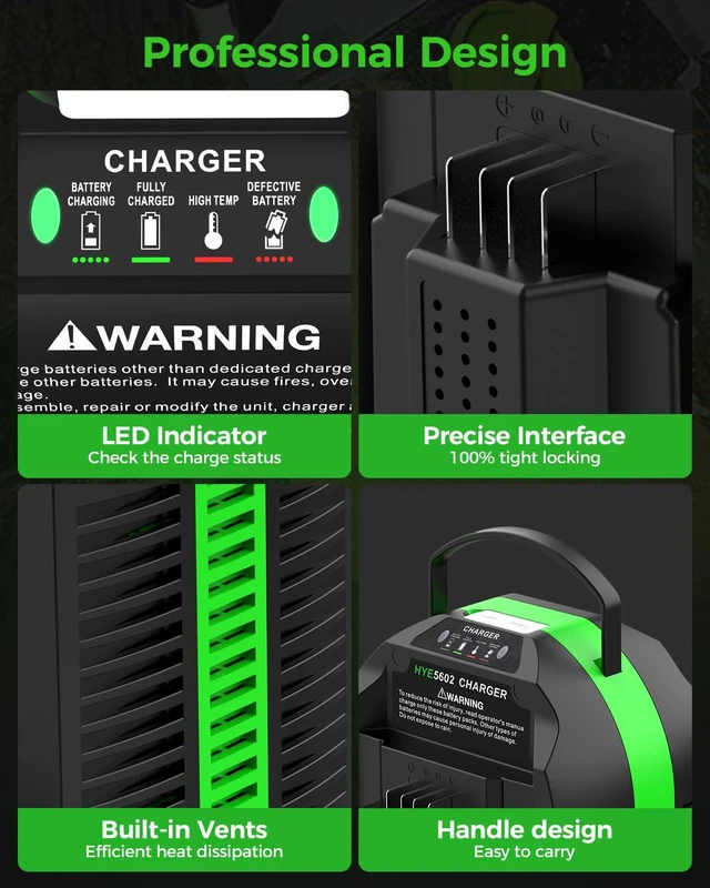 Alt view image 6 of 7 - Dual Replacement Charger for EGO 56V Battery Charger - Compatible with EGO 56V Battery (2-Port)