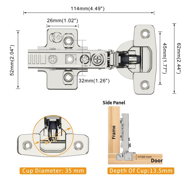 Alt view image 5 of 5 - 50 Pack Frameless Full Overlay Concealed European Hinges, Self Closing Satin Nickel, Soft Close 105 ° Open Angle 4D Adjustment, Speed Control, Clip On, Stainless Steel for Cabinet Door