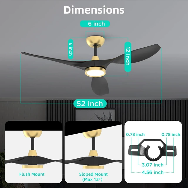Alt view image 3 of 7 - 52'' Modern Ceiling Fan with Light, Wide Blade Design, Remote DC Motor,Reversible,Color Adjustable,Dimmable,Led Light,6 Speeds,3 Timers,Modern,Plastic,Bedrooms, Living rooms,Indoor