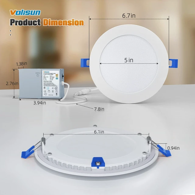 Alt view image 4 of 7 - 12 Pack 6 inch Recessed Lighting, 5CCT, 13W Eqv 120W, 1080LM LED Recessed Light with Junction Box 2700K-5000K Selectable, Dimmable Canless Wafer Downlight, Ceiling Light ETL Certificated