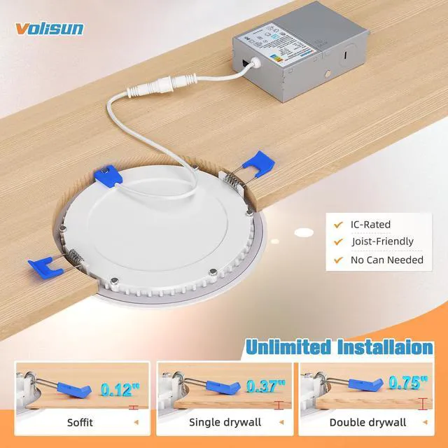 Alt view image 5 of 7 - 12 Pack 6 inch Recessed Lighting, 5CCT, 13W Eqv 120W, 1080LM LED Recessed Light with Junction Box 2700K-5000K Selectable, Dimmable Canless Wafer Downlight, Ceiling Light ETL Certificated