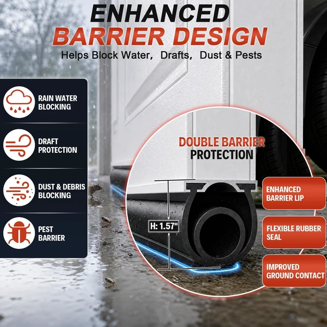 Alt view image 3 of 7 - Garage Door Seals Bottom Rubber - 16.5 Ft Heavy-Duty Garage Door Weather Stripping Bottom Seal with Pre-drilled Aluminum Track Retainer Kit, Easy Installation for Home & Commercial