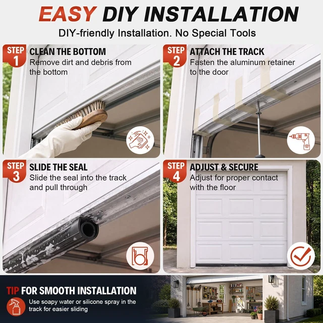 Alt view image 6 of 7 - Garage Door Seals Bottom Rubber - 16.5 Ft Heavy-Duty Garage Door Weather Stripping Bottom Seal with Pre-drilled Aluminum Track Retainer Kit, Easy Installation for Home & Commercial