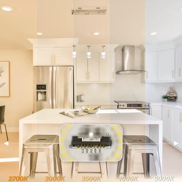 Alt view image 3 of 6 - 8 Packs 6 Inch 5CCT Field Selectable LED Low Profile Recessed & Surface Mount Disk Light, Round, 15W, 920 Lumens, CRI80, 27K-30K-35K-40K-50K, Driverless, Dimmable, ETL & Wet Listed, White