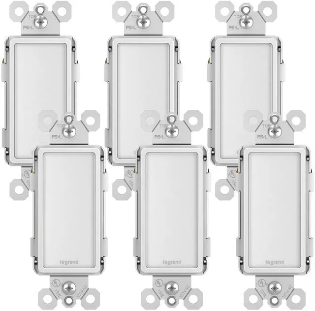 Main image of Radiant 15 Amp Full 5-Level LED Night Light Outlet White 6 Pack Pass & Seymour 20-Year, 5 Light Levels, Adjustable Child-Safe Cool-Touch LED Nightlight, Decorator Outlet, Pro Pack