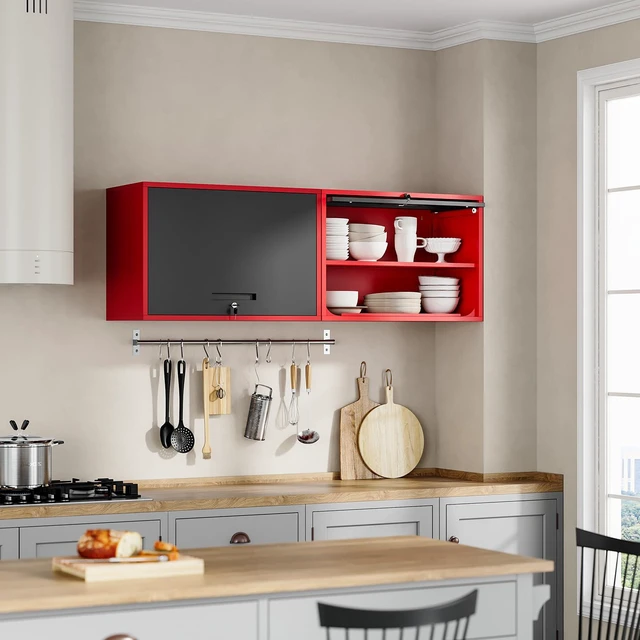 Alt view image 7 of 7 - Metal Garage Wall Cabinet with Doors and Shelves,Wall Mounted Metal Storage Cabinet, Floating Steel Tool Cabinet for Garage,Basement,Kitchen,Warehouse (Red Black,21.6" H)
