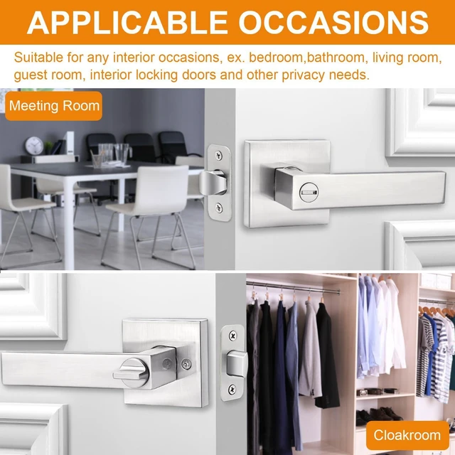 Alt view image 5 of 6 - 8 Pack Brushed Nickel Door Handles Privacy Door Levers, Interior Door Knobs Keyless Flat Square Lockset Heavy Duty Door Locks Handleset for Bedroom Bathroom, Reversible for Left Right Handed Doors