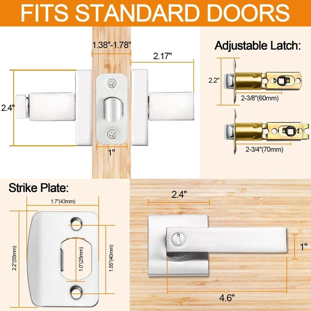 Alt view image 6 of 6 - 8 Pack Brushed Nickel Door Handles Privacy Door Levers, Interior Door Knobs Keyless Flat Square Lockset Heavy Duty Door Locks Handleset for Bedroom Bathroom, Reversible for Left Right Handed Doors