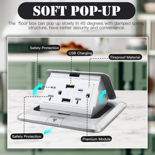 Alt view image 3 of 7 - 4 Pack Pop up Floor Electrical Outlet Cover, 20Amp USB, Silver