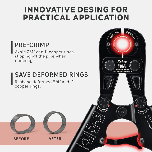 Alt view image 5 of 7 - iCrimp Pex Pipe Crimping Tool kit for 3/8,1/2,3/4,1-inch Copper Ring with Free Gauge&Pex Pipe Cutter -Meet ASTM F1807 and Portable