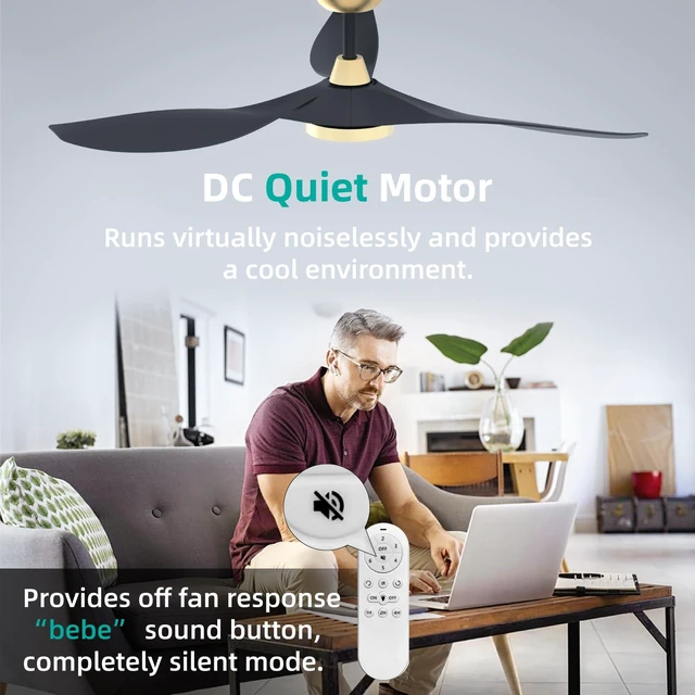Alt view image 5 of 7 - 52'' Modern Ceiling Fan with Light, Wide Blade Design, Remote DC Motor,Reversible,Color Adjustable,Dimmable,Led Light,6 Speeds,3 Timers,Modern,Plastic,Bedrooms, Living rooms,Indoor