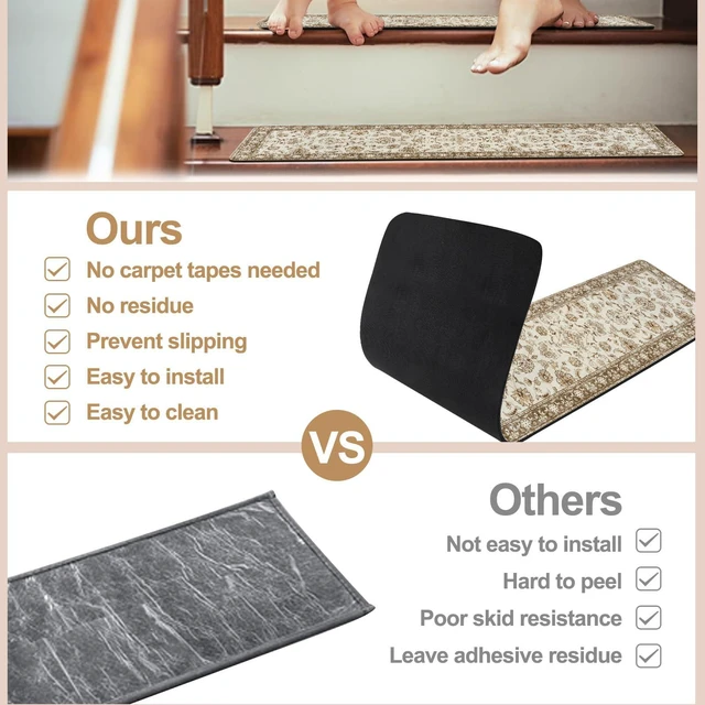 Alt view image 7 of 7 - Vintage Stair Treads Non-Slip Stair Runners for Wooden Steps 15PCS 30"x8" Indoor Carpet Stair Treads Mats Staircase Step Treads for Kids, Elders and Dogs, Stair Covers, Beige