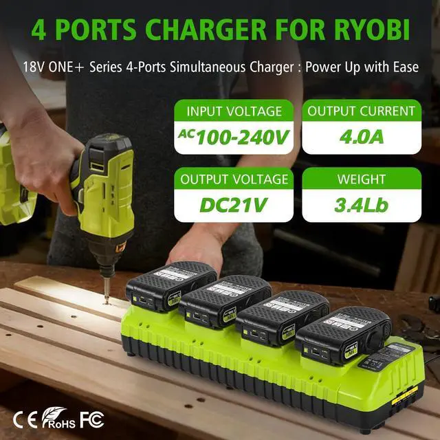 Alt view image 2 of 7 - Replace Ryobi 18V Battery Charger,P117 Dual-Port Simultaneous Charger for Ryobi 12V-18V One+ Lithium Battery P100 P102 P103 P105 P107 P108 P190 PBP005 PBP006 PBP2005