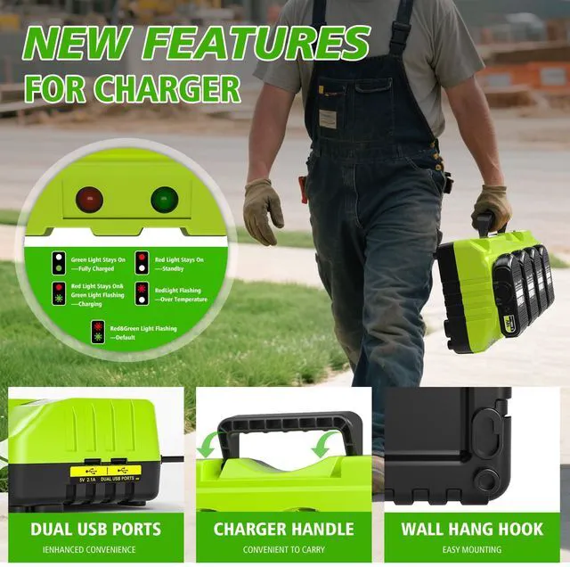 Alt view image 3 of 7 - Replace Ryobi 18V Battery Charger,P117 Dual-Port Simultaneous Charger for Ryobi 12V-18V One+ Lithium Battery P100 P102 P103 P105 P107 P108 P190 PBP005 PBP006 PBP2005
