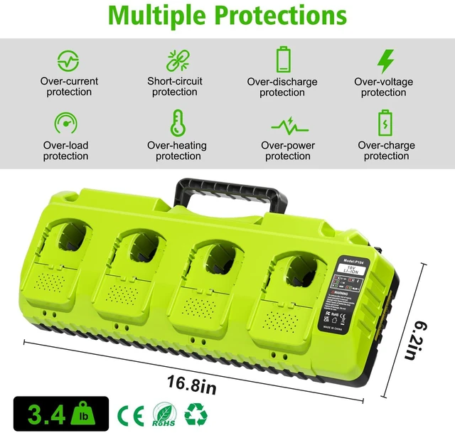 Alt view image 7 of 7 - Replace Ryobi 18V Battery Charger,P117 Dual-Port Simultaneous Charger for Ryobi 12V-18V One+ Lithium Battery P100 P102 P103 P105 P107 P108 P190 PBP005 PBP006 PBP2005