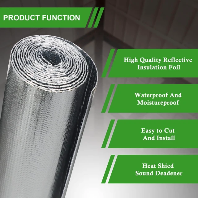 Alt view image 3 of 6 - Reflective Insulation Roll, 24" x 50Ft Radiant Barrier Heat Blocker radiant barrier foil,reflective insulation roll,aluninum foil bubble core insulation for wall,attic door,garage door