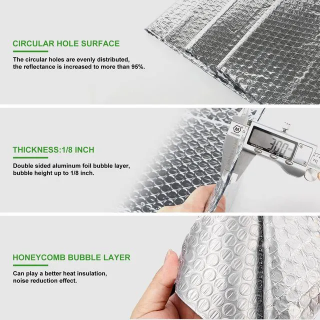 Alt view image 5 of 6 - Reflective Insulation Roll, 24" x 50Ft Radiant Barrier Heat Blocker radiant barrier foil,reflective insulation roll,aluninum foil bubble core insulation for wall,attic door,garage door