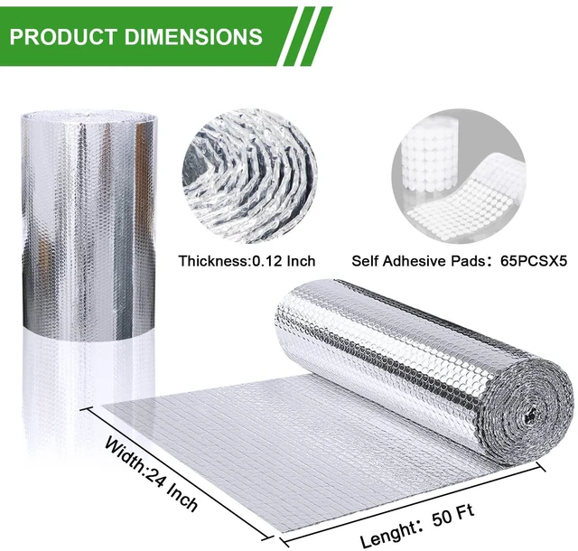Alt view image 6 of 6 - Reflective Insulation Roll, 24" x 50Ft Radiant Barrier Heat Blocker radiant barrier foil,reflective insulation roll,aluninum foil bubble core insulation for wall,attic door,garage door