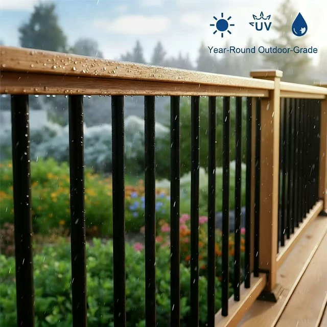 Alt view image 7 of 7 - 56 Pack 36 inch Aluminum Balusters for Deck Railing,Black Round Metal Spindles for Staircase,3/4" Diameter Hollow Deck Ballasters with Screws and Connectors for Railing Fencing Porch Stair Spindles