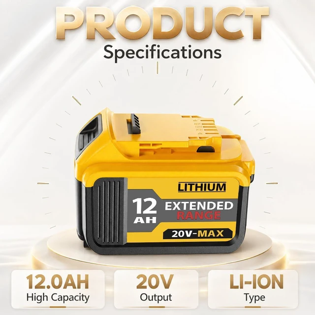 Alt view image 2 of 7 - 4 Packs 12000mAh Replacement for Dewalt 20V Max Battery Extended Runtime Battery Compatible with Dewalt DCB200 DCB201 DCB203 DCB204 DCB205 DCB206 DCB207 Series 20V Cordless Tools