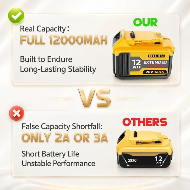 Alt view image 3 of 7 - 4 Packs 12000mAh Replacement for Dewalt 20V Max Battery Extended Runtime Battery Compatible with Dewalt DCB200 DCB201 DCB203 DCB204 DCB205 DCB206 DCB207 Series 20V Cordless Tools
