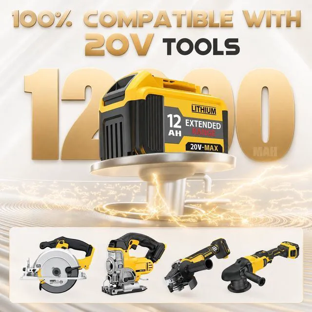 Alt view image 6 of 7 - 4 Packs 12000mAh Replacement for Dewalt 20V Max Battery Extended Runtime Battery Compatible with Dewalt DCB200 DCB201 DCB203 DCB204 DCB205 DCB206 DCB207 Series 20V Cordless Tools
