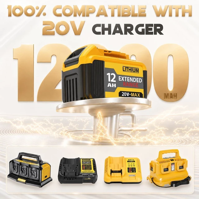Alt view image 7 of 7 - 4 Packs 12000mAh Replacement for Dewalt 20V Max Battery Extended Runtime Battery Compatible with Dewalt DCB200 DCB201 DCB203 DCB204 DCB205 DCB206 DCB207 Series 20V Cordless Tools