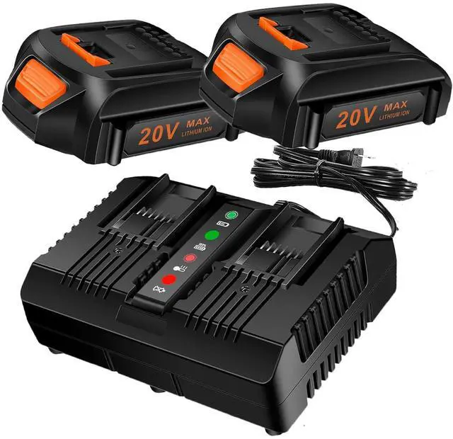 Main image of 2Packs Replacement Battery 20V and Charger Starter Kit 3.0Ah Lithium Battery Compatible with Worx 20 Volt Cordless Power Tools