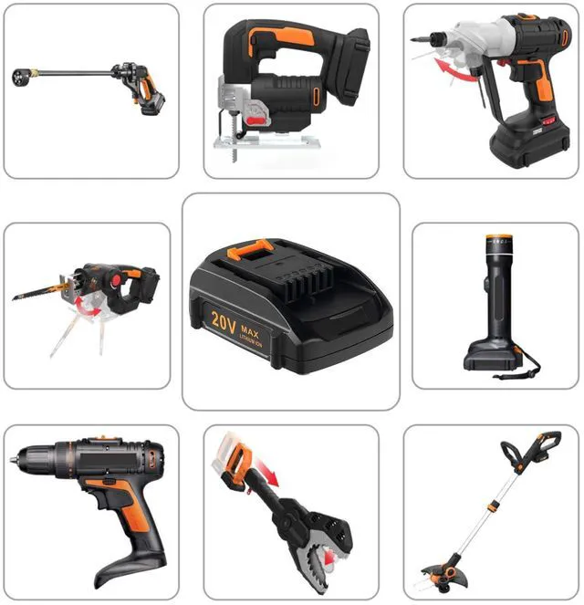 Alt view image 4 of 7 - 2Packs Replacement Battery 20V and Charger Starter Kit 3.0Ah Lithium Battery Compatible with Worx 20 Volt Cordless Power Tools