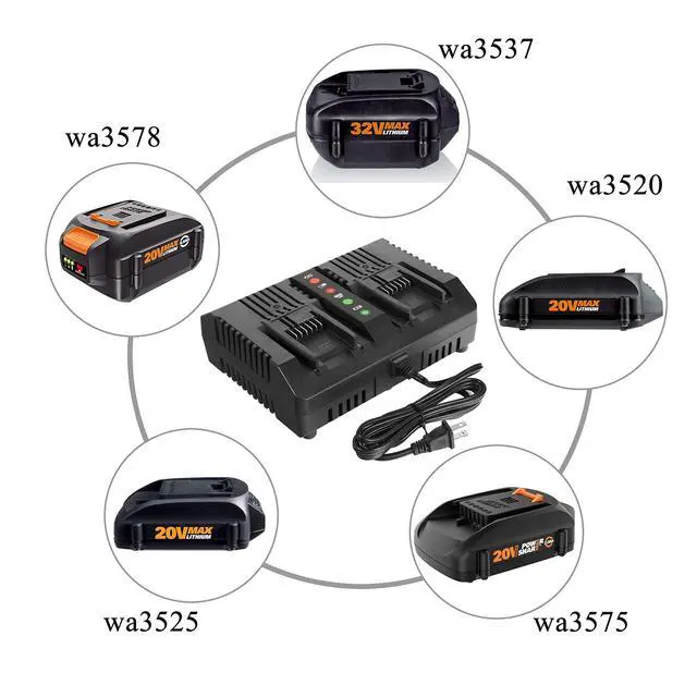 Alt view image 5 of 7 - 2Packs Replacement Battery 20V and Charger Starter Kit 3.0Ah Lithium Battery Compatible with Worx 20 Volt Cordless Power Tools