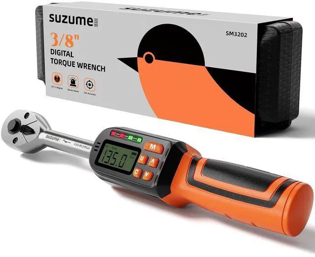 Main image of Digital Torque Wrench 3/8 Drive (5.02-99.57 Ft. Lb / 6.8-135 N.m) ±2% Accuracy,Buzzer and LED Alert,Electric Display,Peak & Track,Foot / Inch Pound,Automotive,Car, Moto,Spark Plug,Engine,Bike