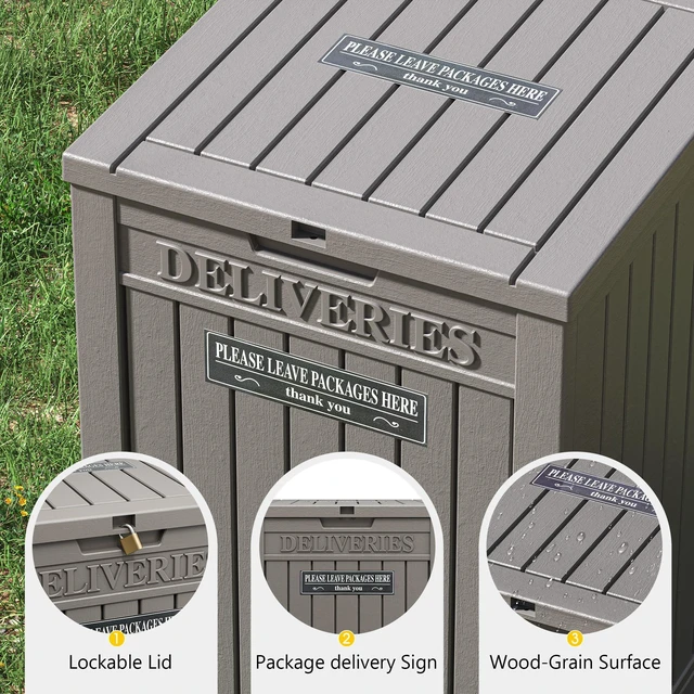 Alt view image 3 of 7 - Package Delivery Box for Outside, Grey Secure Lockable, Waterproof, Resin, for Porch & Garden
