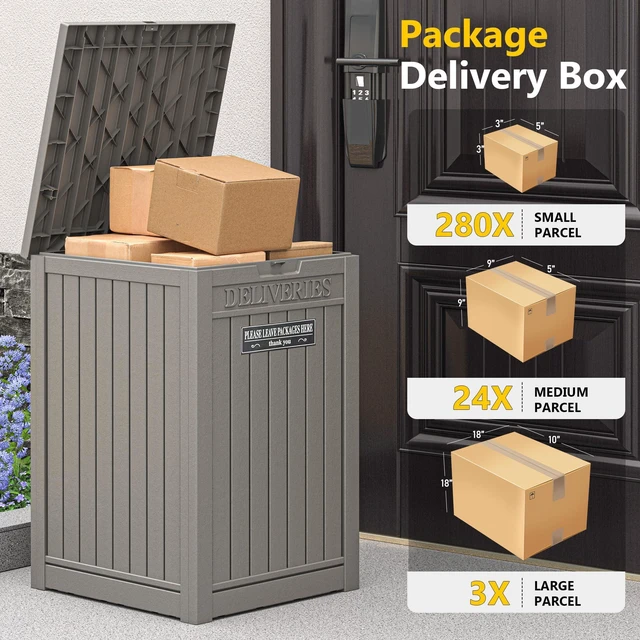 Alt view image 4 of 7 - Package Delivery Box for Outside, Grey Secure Lockable, Waterproof, Resin, for Porch & Garden