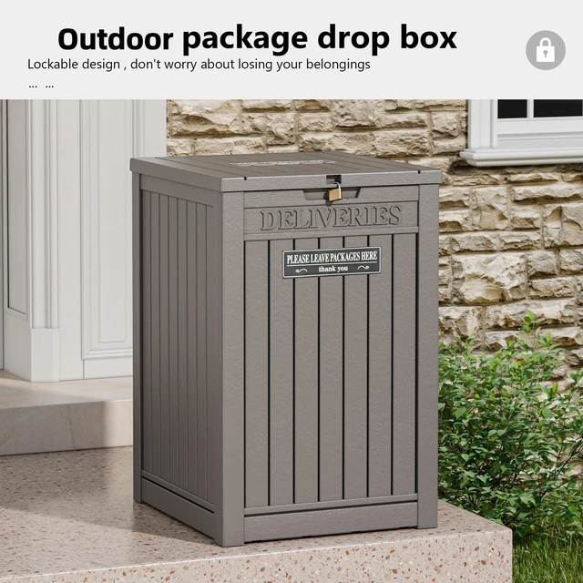 Alt view image 6 of 7 - Package Delivery Box for Outside, Grey Secure Lockable, Waterproof, Resin, for Porch & Garden