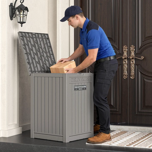 Alt view image 7 of 7 - Package Delivery Box for Outside, Grey Secure Lockable, Waterproof, Resin, for Porch & Garden