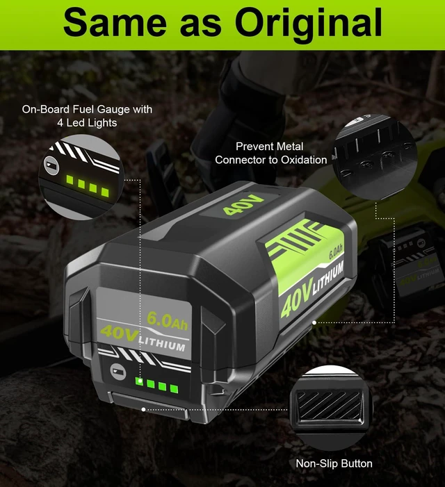 Alt view image 7 of 7 - 40V Lithium-Ion 6.0Ah Battery Replacement for Ryobi 40V Battery and Charger Compatible with Ryobi 40V Battery and Charger OP40601 OP40401 OP40404 OP40602 OP40605 OP4026