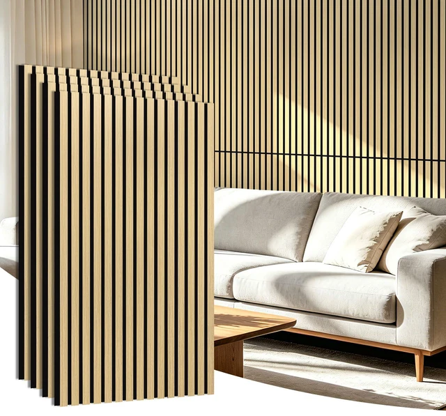 Main image of 47 x 23.6 Inch Acoustic Wood Slat Design Wall Panels, 4-Pack, Oak Lightweight, Noise Reduction, Crack Resistant, Sustainable, Easy Installation, for Office, Living Room, Bedroom Wall Decor