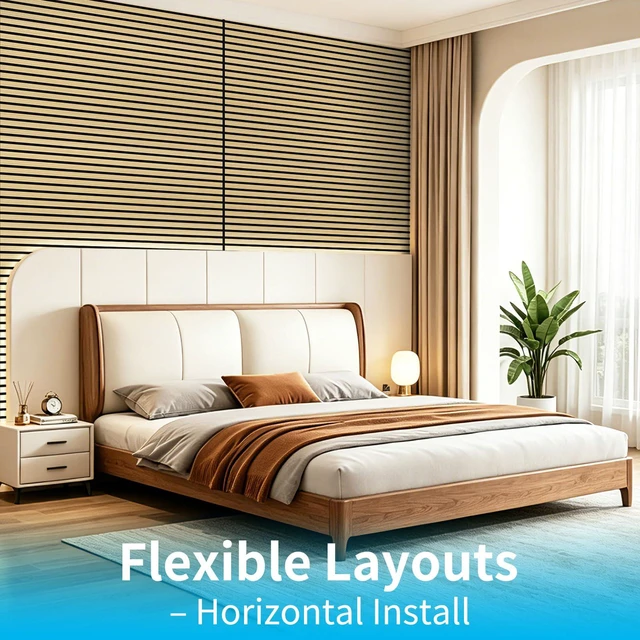 Alt view image 4 of 7 - 47 x 23.6 Inch Acoustic Wood Slat Design Wall Panels, 4-Pack, Oak Lightweight, Noise Reduction, Crack Resistant, Sustainable, Easy Installation, for Office, Living Room, Bedroom Wall Decor