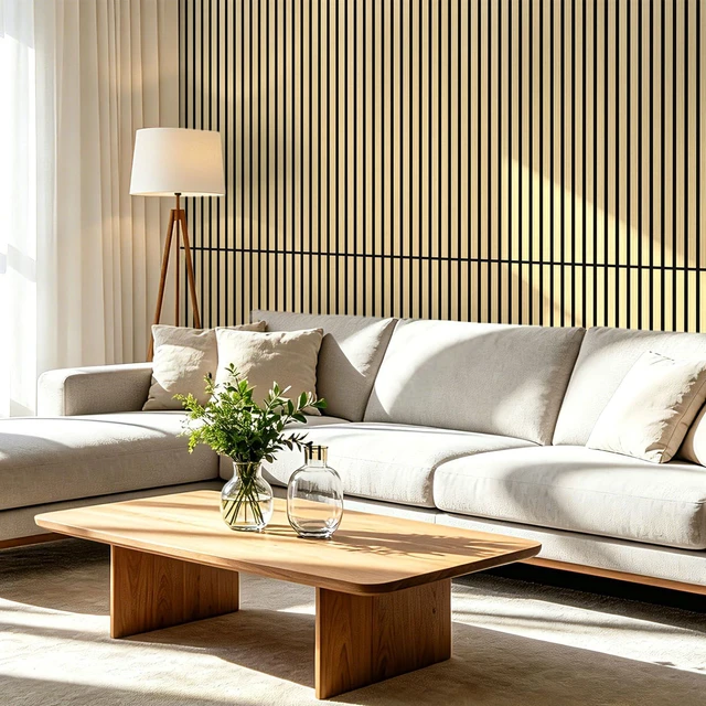 Alt view image 2 of 7 - 47 x 23.6 Inch Acoustic Wood Slat Design Wall Panels, 4-Pack, Oak Lightweight, Noise Reduction, Crack Resistant, Sustainable, Easy Installation, for Office, Living Room, Bedroom Wall Decor