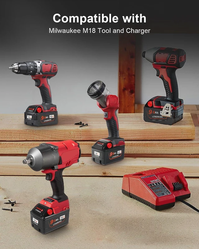 Alt view image 2 of 7 - 9.0 Ah Replacement for Milwaukee M - 18 Battery (9.0AH-2P)